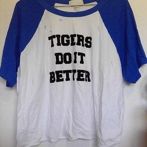 Distressed Blue Trimmed White Crop Top